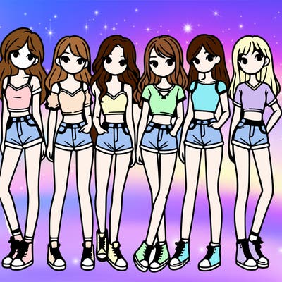 a group of girls wearing crop tops and shorts