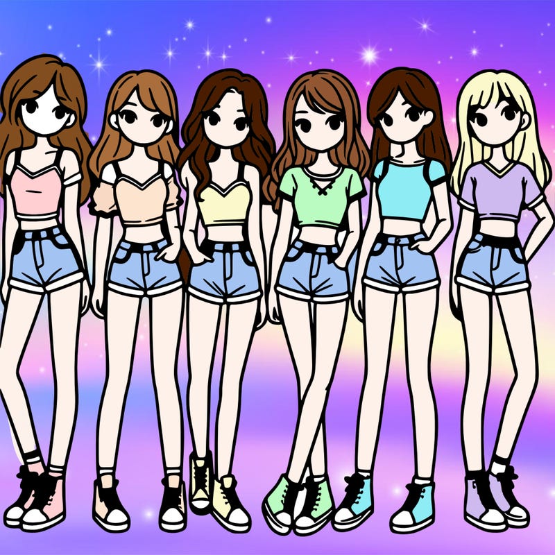 a group of girls wearing crop tops and shorts
