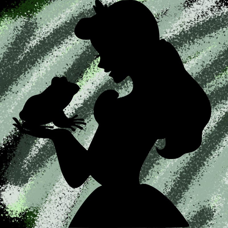 a shadow of a princess holding a frog realistic