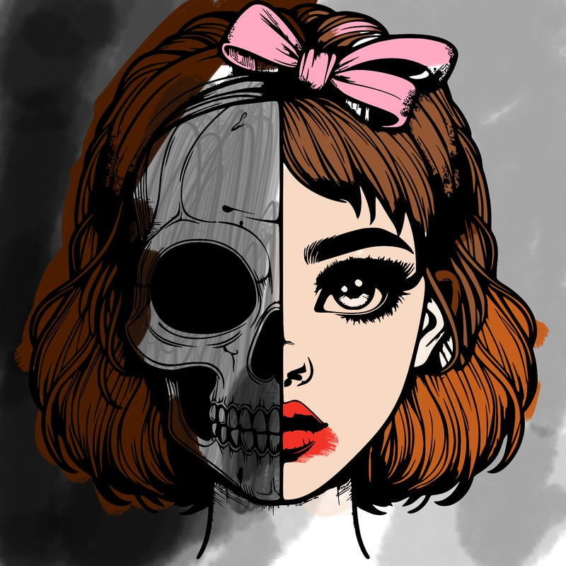 realistic girl with half skull mask