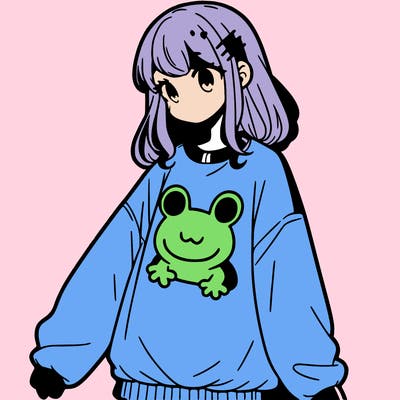 girl wearing frogging sweatshirt