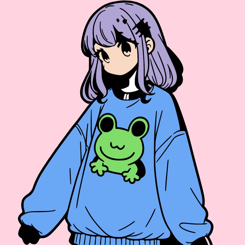 girl wearing frogging sweatshirt
