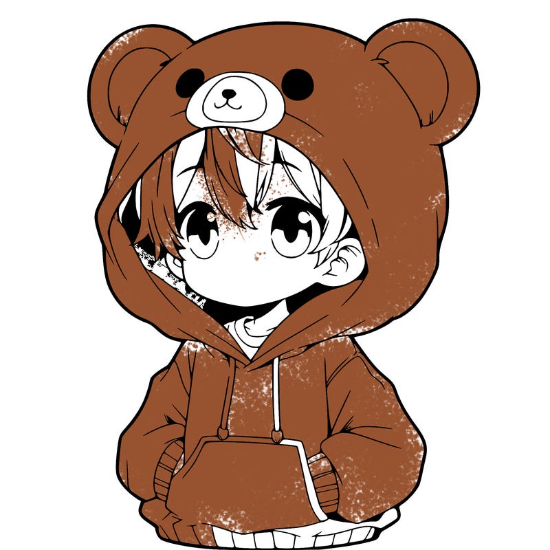 manga boy in a oversized bear hoodie