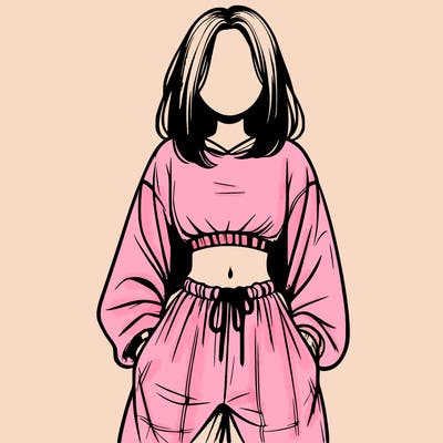 realistic girl faceless with baggy pants and a crop top