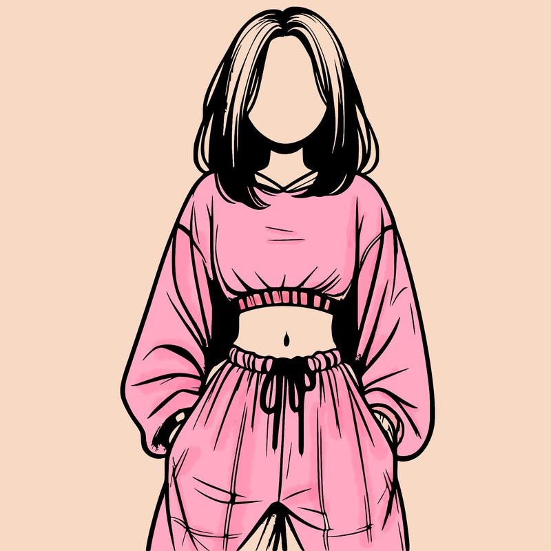 realistic girl faceless with baggy pants and a crop top