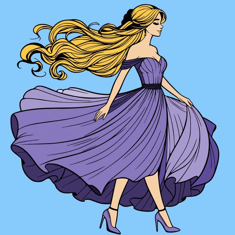 realistic woman in a dress flowing in the wind