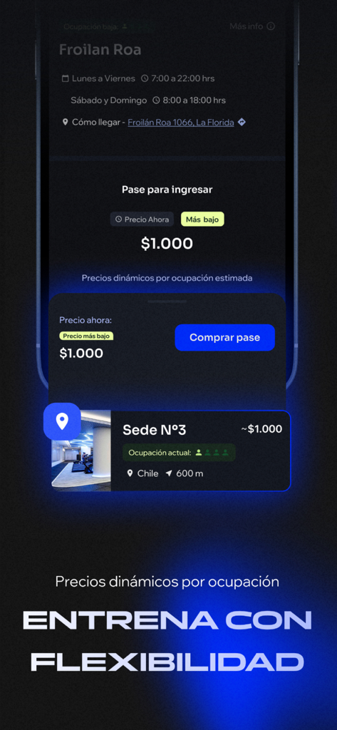 NEO App - NEO App mobile screen showing dynamic gym pricing and flexible pass booking