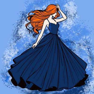 realistic woman with dress flowing in the wind