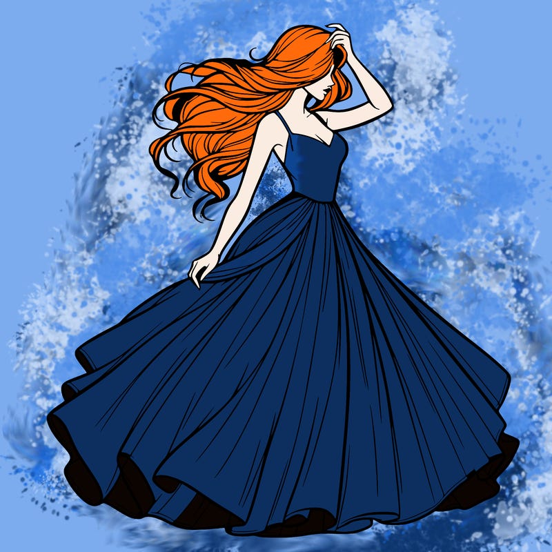 realistic woman with dress flowing in the wind