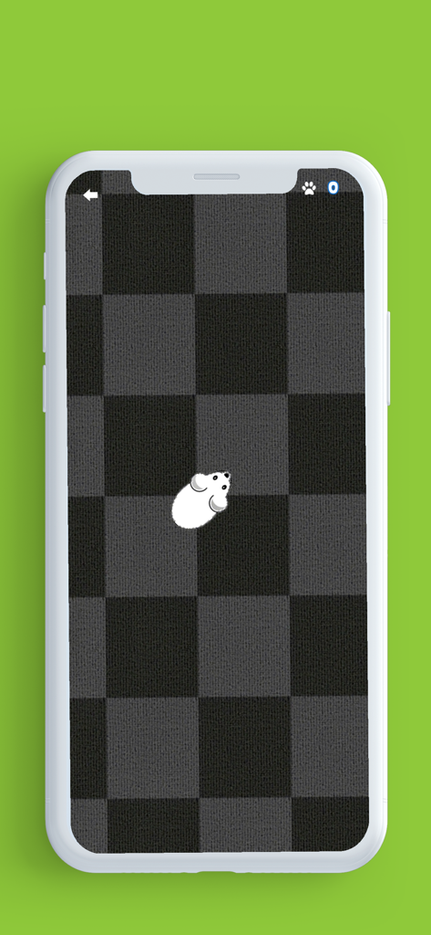 Laser Pointer for Cat - A white animated mouse pointer on a grey checkered background for a cat to chase on a smartphone screen