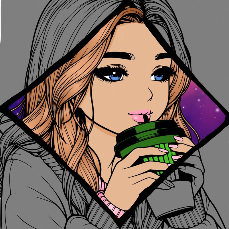 realistic girl drinking coffee