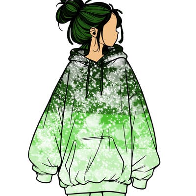 realistic girl with a oversized sweatshirt on and a bun