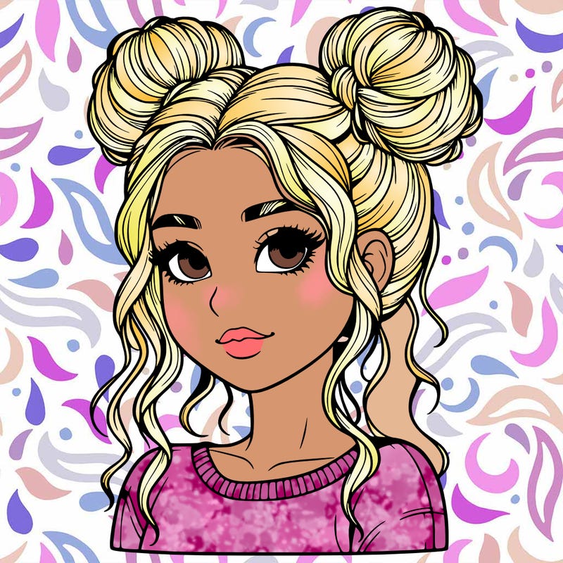 realistic girl with two buns in her hair