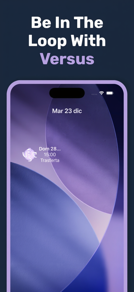 Versus: Football Widgets - iPhone lock screen showing the Versus football widget with upcoming match details and team logo