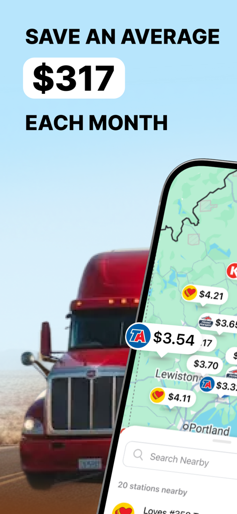 10-4 by WEX - 10-4 by WEX app displaying monthly fuel savings and diesel station map