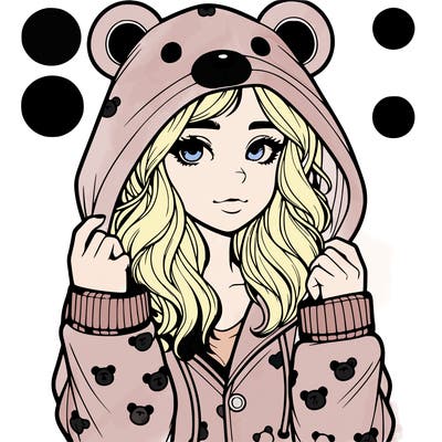 realistic girl in a animal pjs hoodie