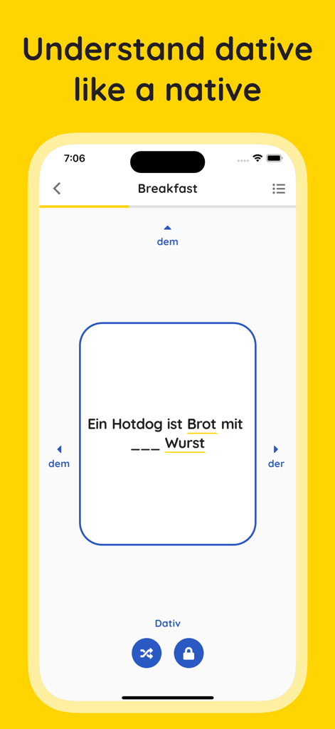Grammapp: German Grammar - German grammar app flashcard for practicing the dative case