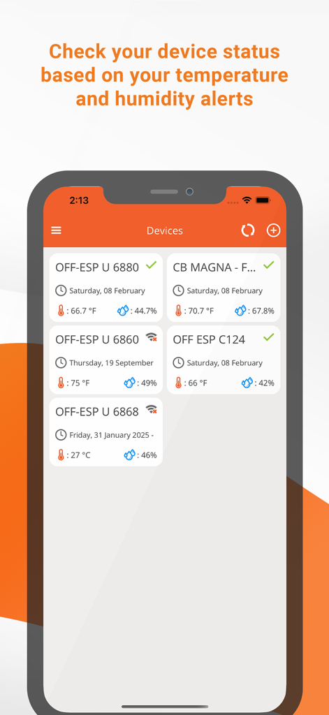Cigar Oasis My Smart Humidor - Smart humidor app dashboard showing temperature and humidity levels for multiple cigar storage devices