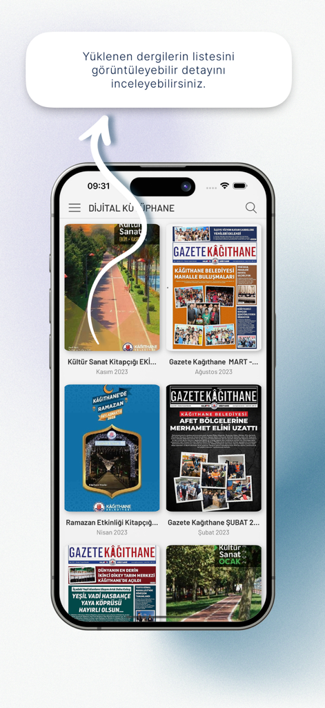 Dijital Kütüphane - Digital library app display with Turkish newspapers and magazines