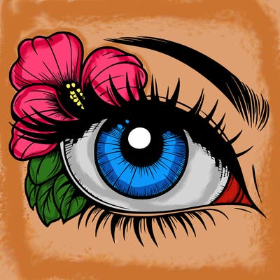 realistic eye with flower
