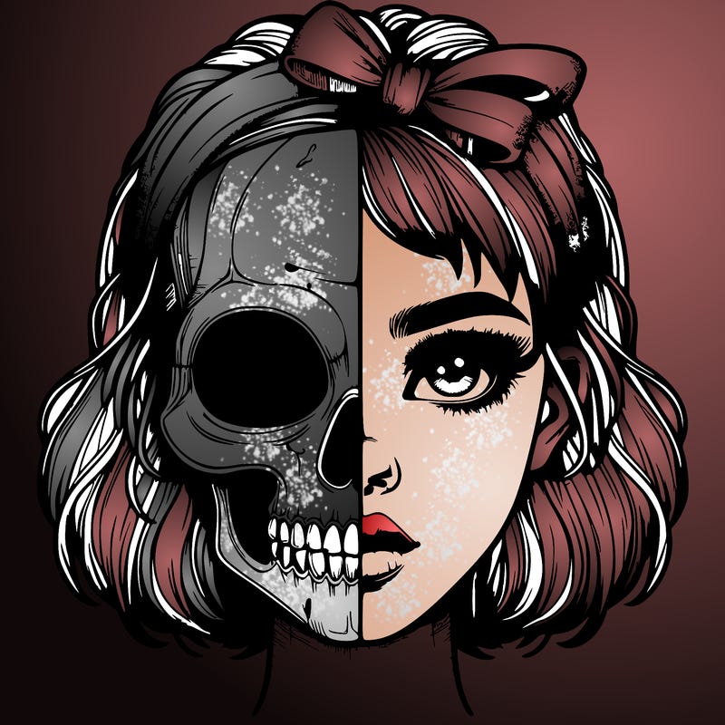 realistic girl with half skull mask