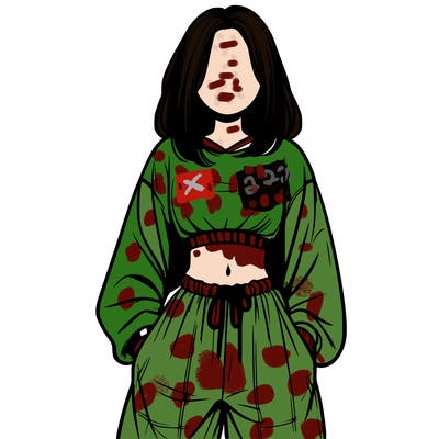 realistic girl faceless with baggy pants and a crop top