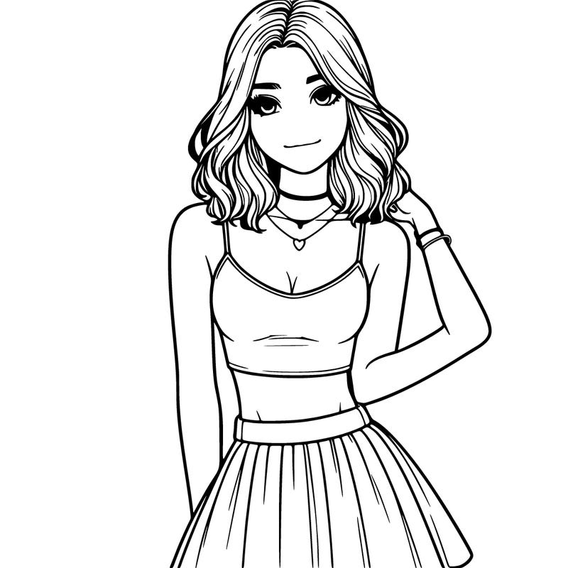 realistic girl wearing a crop top and skirt