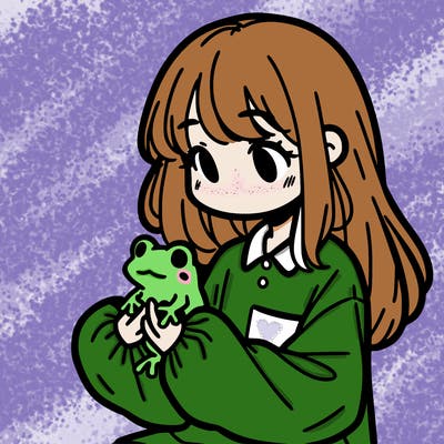 girl with long hair and a oversized shirt. and she is holding a frog