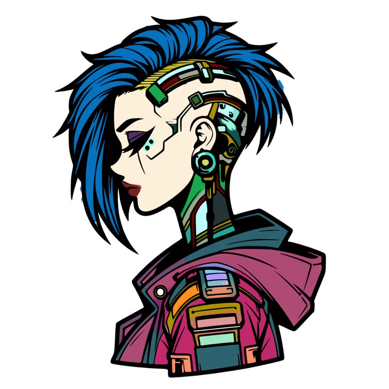 cyber-punk girl with sidecut hair