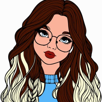 girl with long hair and freckles and glasses realistic