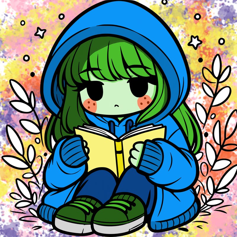 girl in oversized hoodie reading a book