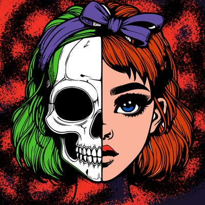 realistic girl with half skull mask
