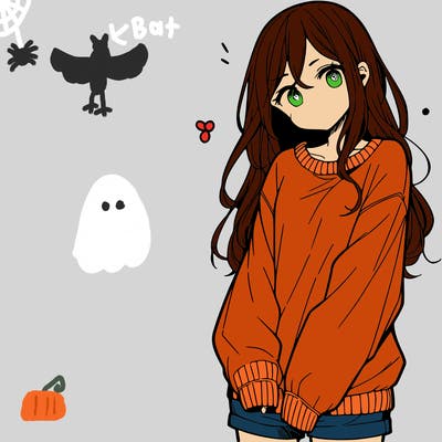 manga teen girl  in a sweater and baggy pants