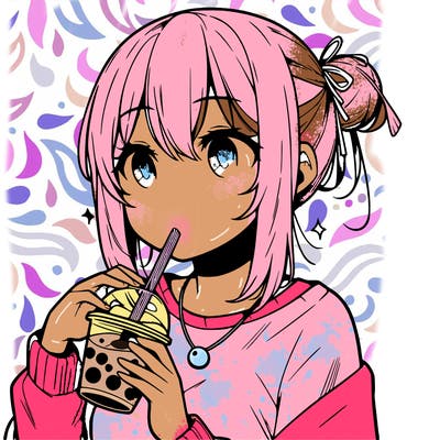 manga character drinking boba