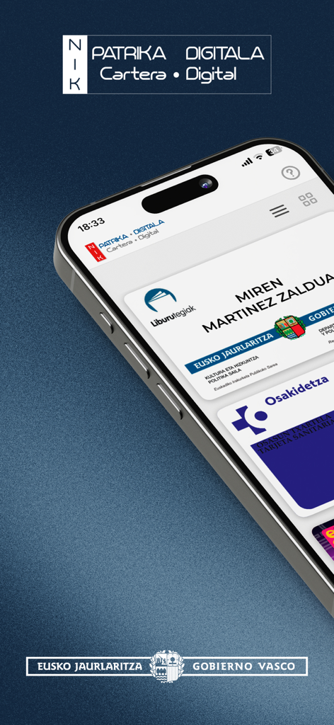 NIK Patrika Digitala - NIK Patrika Digitala App-Oberfläche, die digitale Bibliotheks- und Gesundheitskarten auf einem iPhone anzeigt.