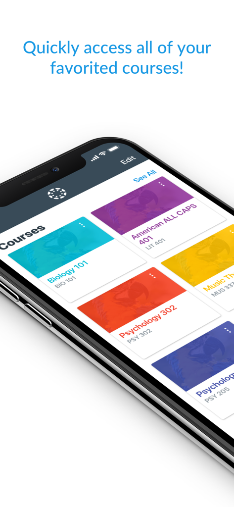 Canvas Teacher - Panel de la aplicación móvil Canvas Teacher mostrando una lista de tarjetas de cursos favoritos como Biología y Psicología.