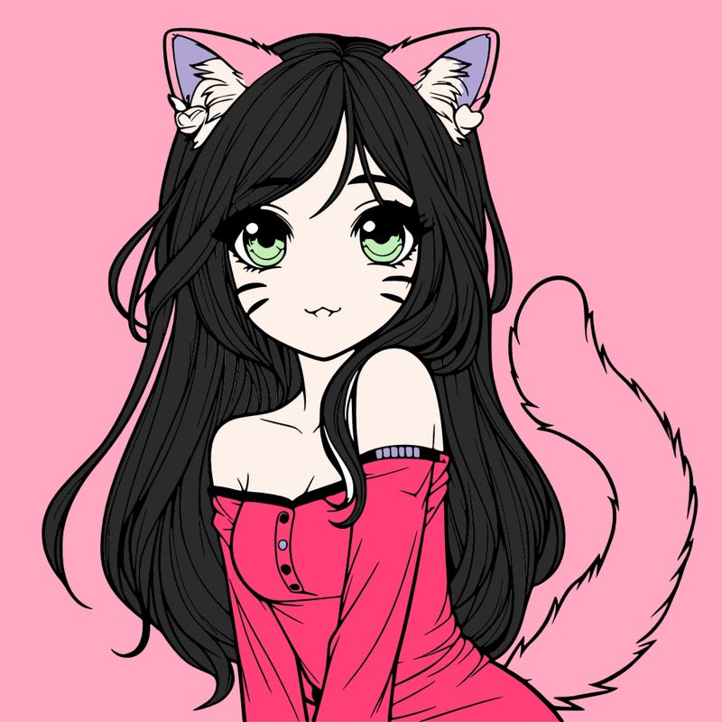 realistic girl with cat ears and tail