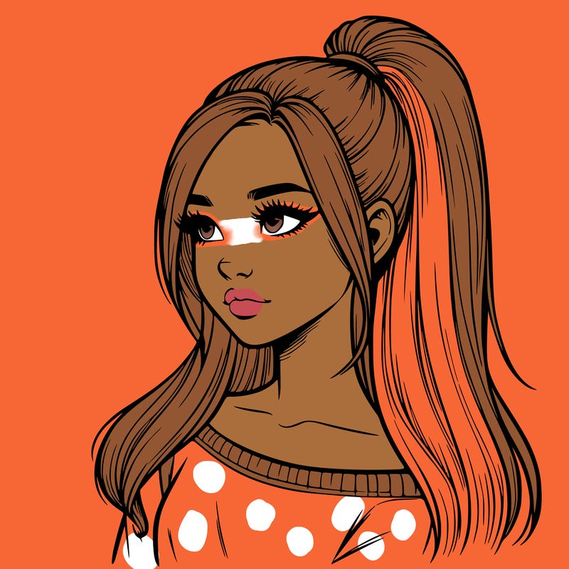 realistic girl with a high ponytail