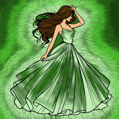 realistic woman with dress flowing in the wind