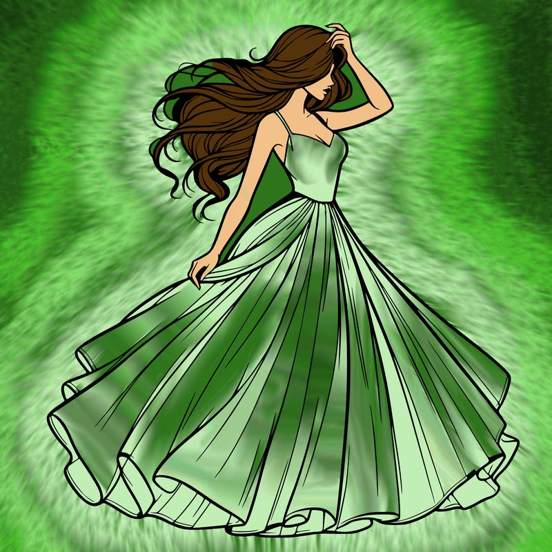 realistic woman with dress flowing in the wind