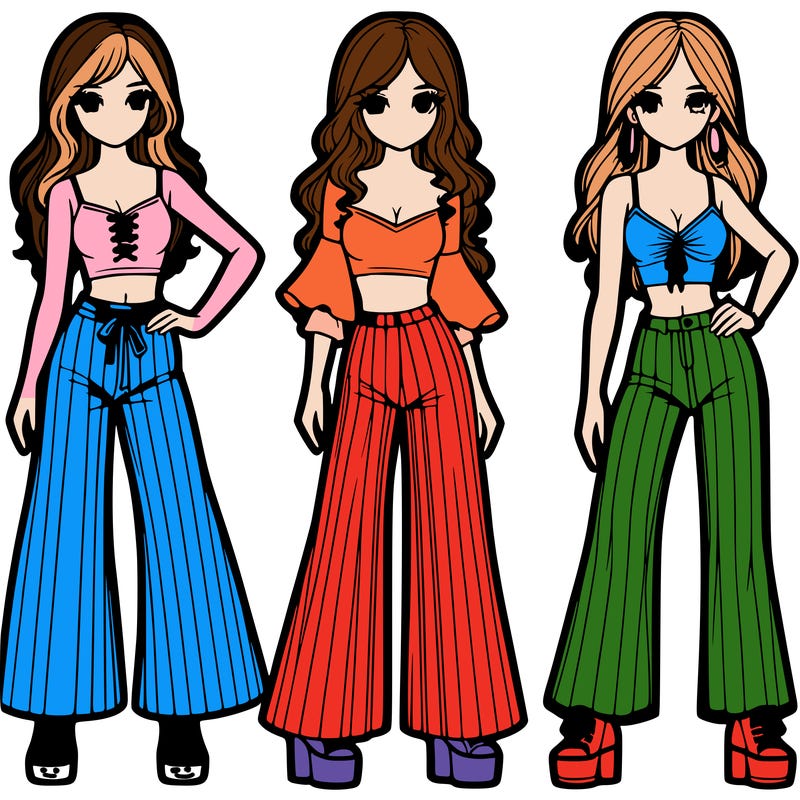 girls with flare pants and crop tops realistic