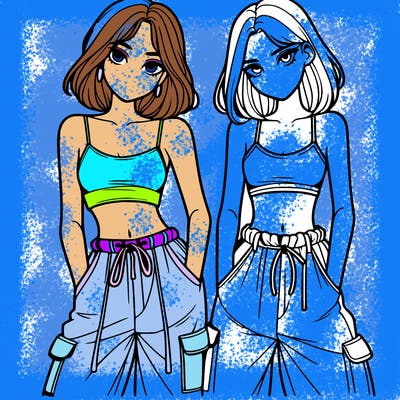 two girls with crop top with baggy pants