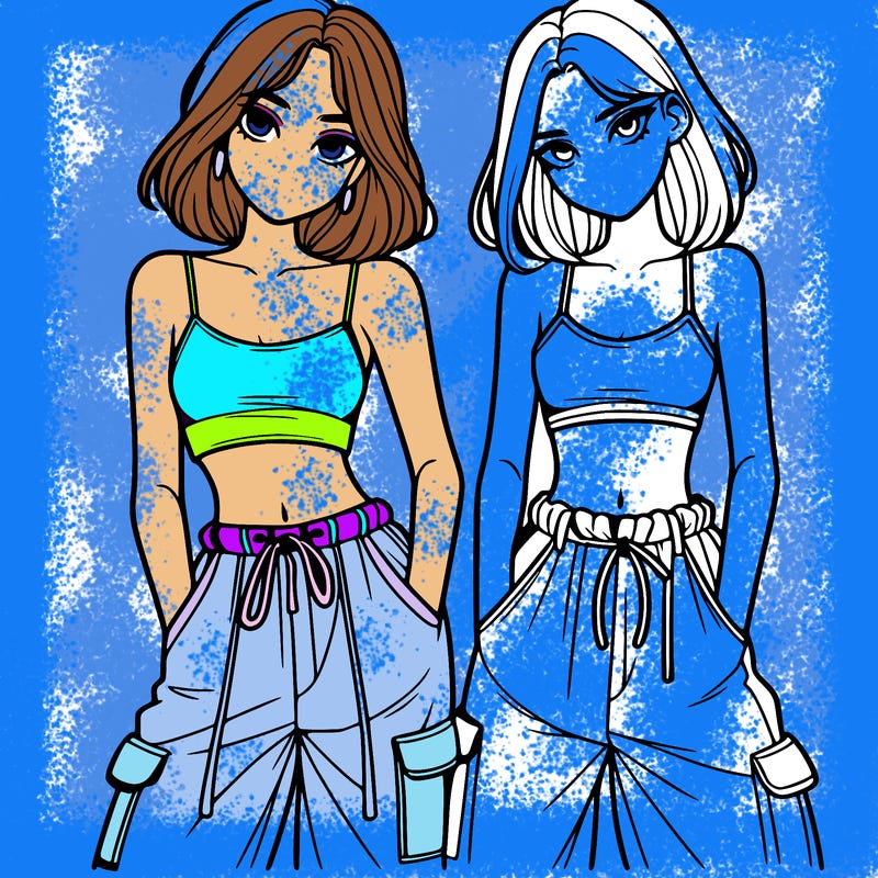 two girls with crop top with baggy pants