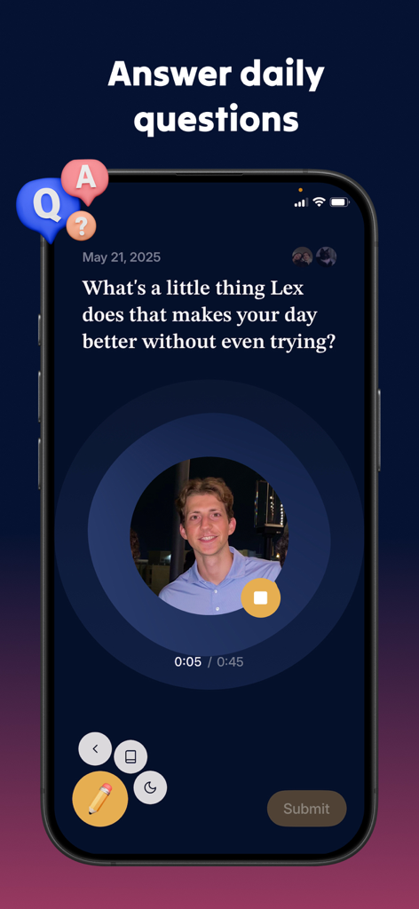 Lovedove: Relationship Builder - Lovedove app screen showing a daily relationship building question with a partner photo and response options