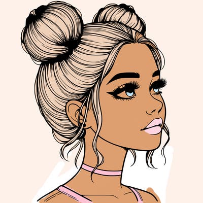 realistic girl with buns on the top of her head