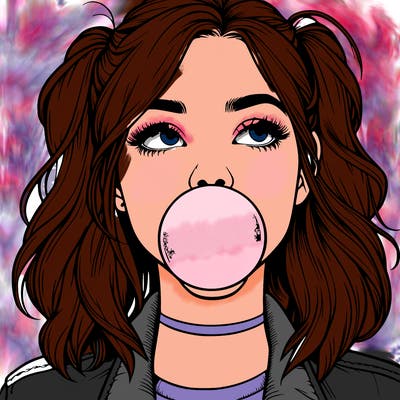 realististic girl blowing bubble -gum