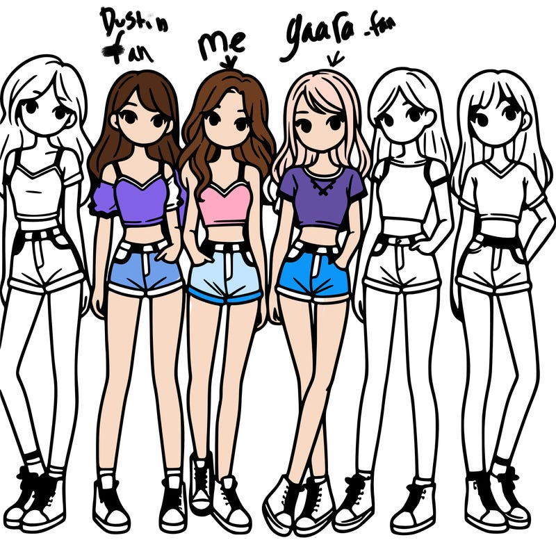 a group of girls wearing crop tops and shorts