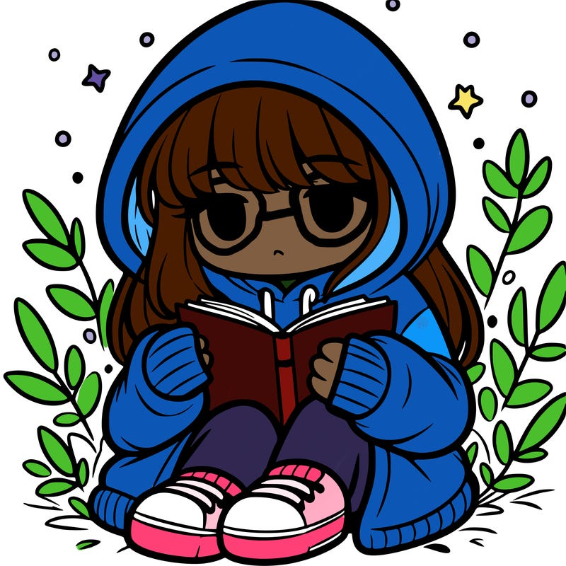girl in oversized hoodie reading a book