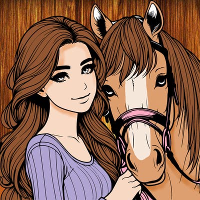 realistic girl with horse