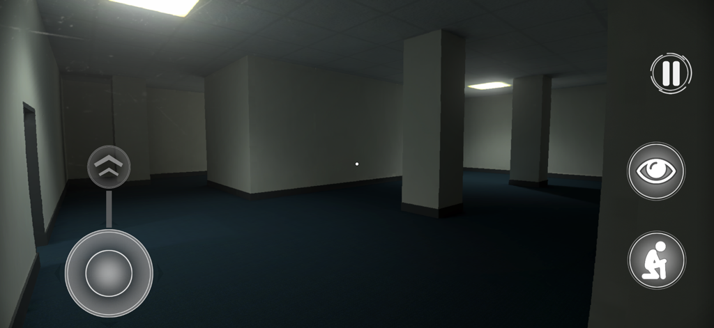First person gameplay view of the empty abandoned office level in Backrooms The Endless City